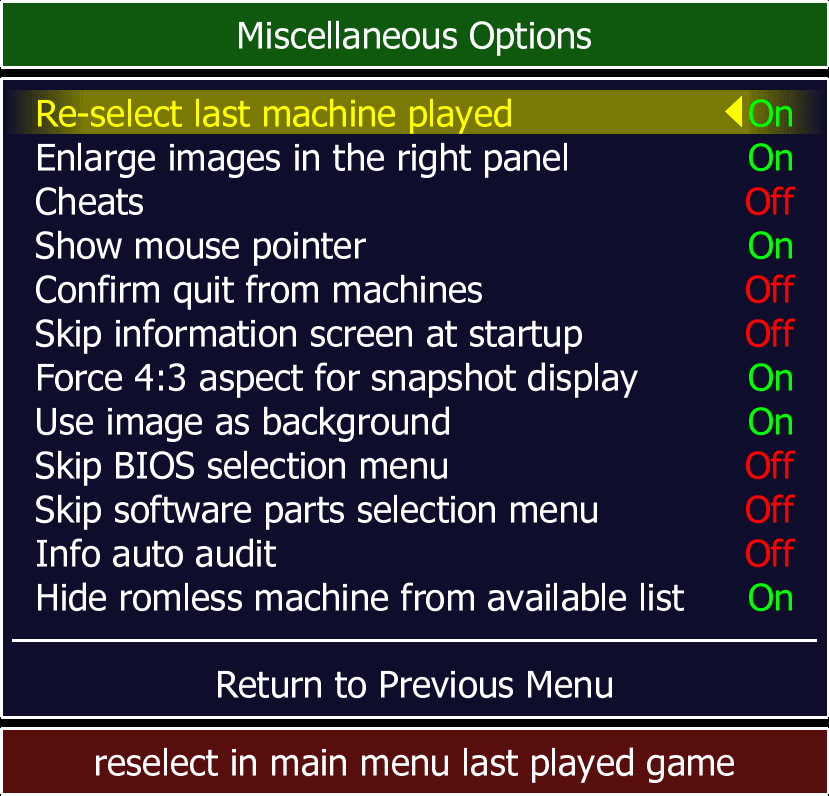 Miscellaneous Options