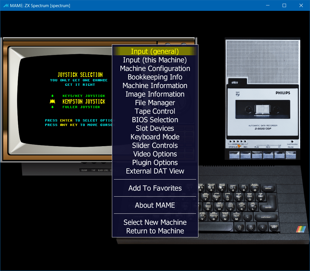 ZX Spectrum In-Game Menu